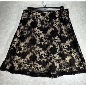 Apt 9 Lace Floral Flare Leaf Skirt Black and Gold Women’s Size 8 Petite 8P